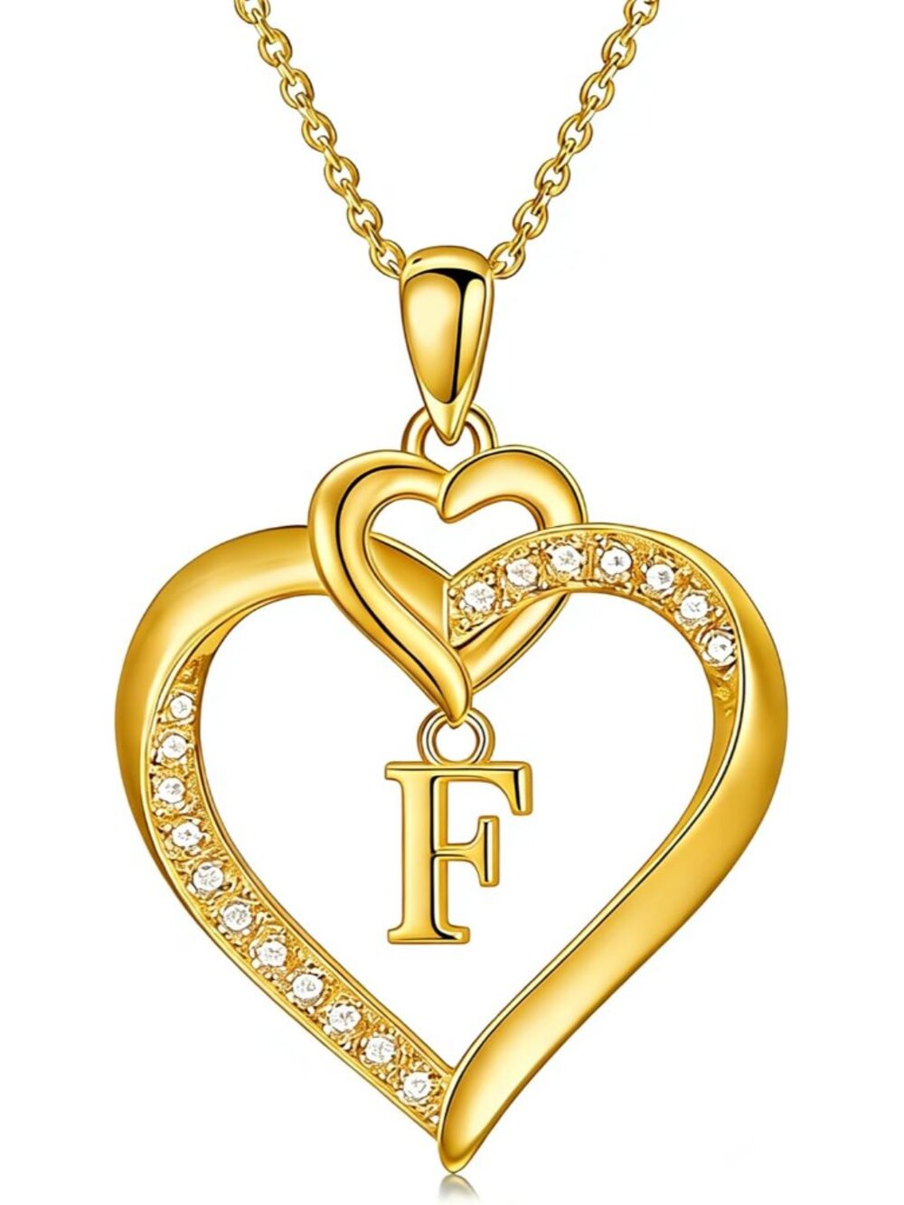 Mothers Day Gift 18K Gold Heart Initial A-Z Necklace for Women Letter Pendant He